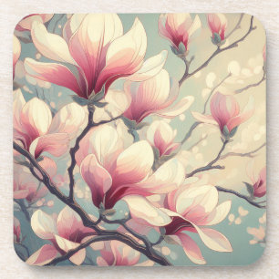 Art Deco Magnolia Blossoms Hard plastic coaster