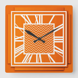 Art Deco, mandarin orange Square Wall Clock