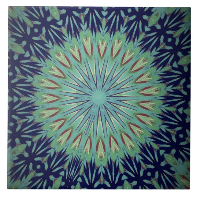 Art Deco Mandela Colourful Ceramic Tile (Front)