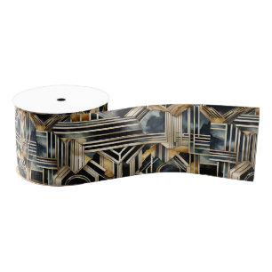 Art-deco marble Black and gold Jazzy Geometric Grosgrain Ribbon