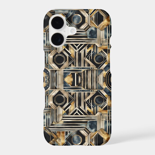 Art-deco marble Black and gold Jazzy Geometric  iPhone Case (Back)