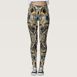 Art-deco marble Black and gold Jazzy Geometric Leggings