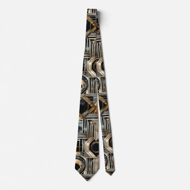 Art-deco marble Black and gold Jazzy Geometric  Tie (Front)