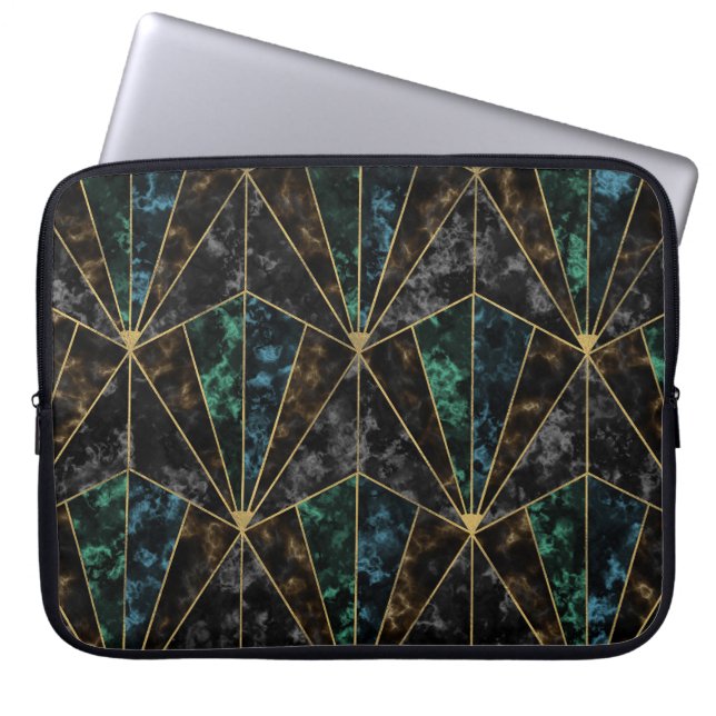 Art Deco Marble: Malachite Luxury Laptop Sleeve (Front)