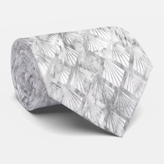ART DECO MARBLE MONOCHROME FEATHERED TIE (Rolled)