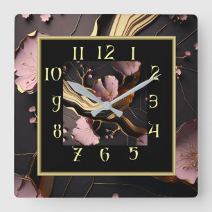 Art Deco marble pink and black decorative Square Wall Clock