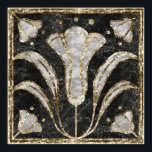 Art Deco Marble Tile Floral. Bluebell flowers Poster<br><div class="desc">Art Deco marble tile stylised floral ornament with bluebells. Imitation marble tiles with gold outline</div>