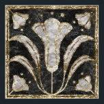 Art Deco Marble Tile Floral. Bluebell flowers Poster<br><div class="desc">Art Deco marble tile stylised floral ornament with bluebells. Imitation marble tiles with gold outline</div>