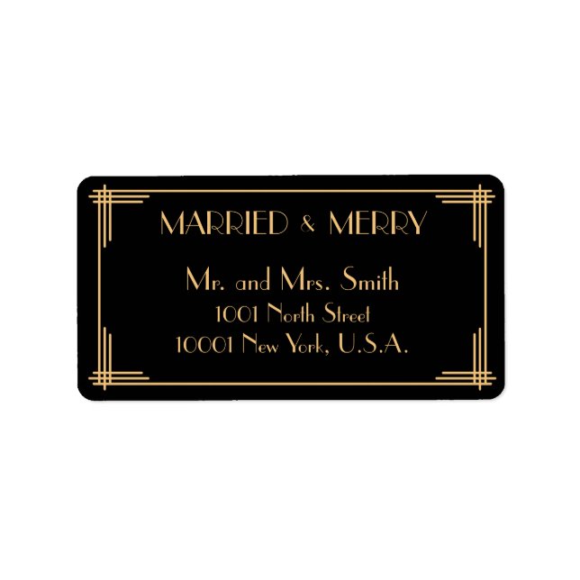 Art Deco Married And Merry Christmas Address Label (Front)