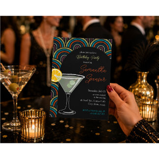 Art Deco Martini Birthday Invitation
