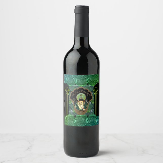 Art deco masked woman vintage wine label (Front)