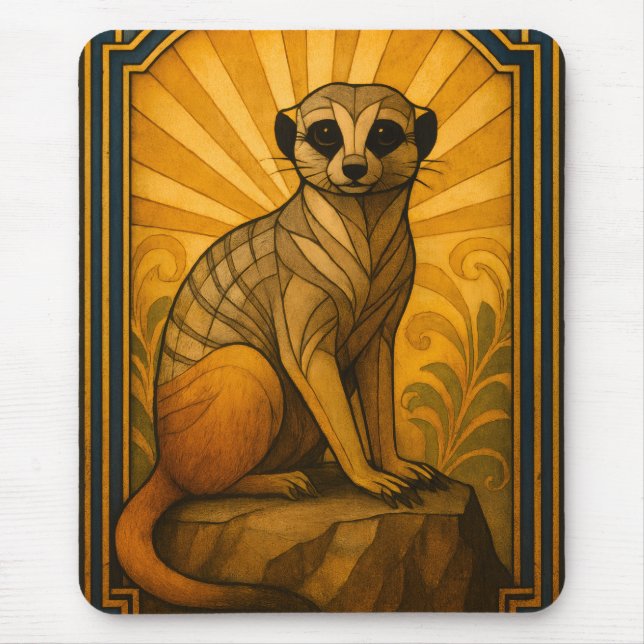 Art Deco Meerkat Illustration Mouse Pad (Front)