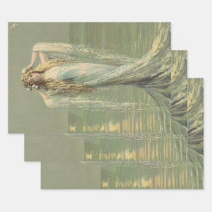 Art Deco Mermaid Art Nouveau Mermaids Vintage  Wrapping Paper Sheet