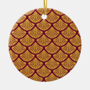 Art Deco Mermaid Scales - Magenta Ceramic Ornament