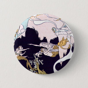 Art Deco Mermaids 6 Cm Round Badge