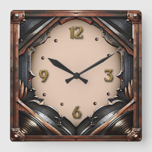 Art Deco Metal  Square Wall Clock