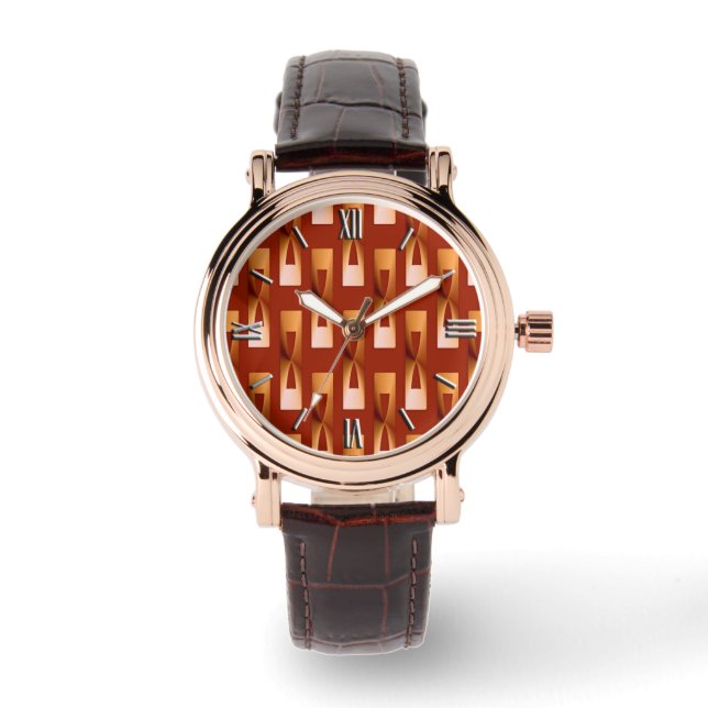 Art Deco Metallic Geometric - Copper and Rust Watch (Front)