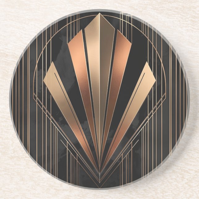 Art Deco Metallic Geometric Elegance Coaster (Front)
