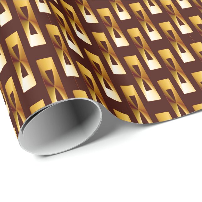 Art Deco Metallic Geometric - Gold and Chocolate Wrapping Paper (Roll Corner)