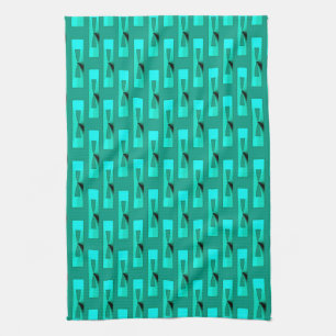 Art Deco Metallic Geometric - Peacock and Teal Tea Towel