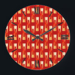 Art Deco Metallic Geometric - Red and Coral Large Clock<br><div class="desc">Art Deco Industrial Chic geometric pattern in a metallic 3-d effect - shades of coral orange on deep red</div>