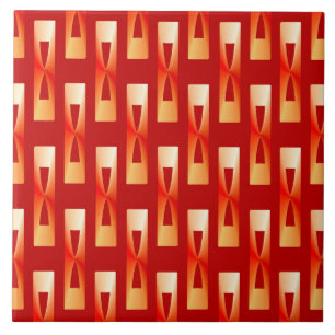 Art Deco Metallic Geometric - Red and Coral Tile