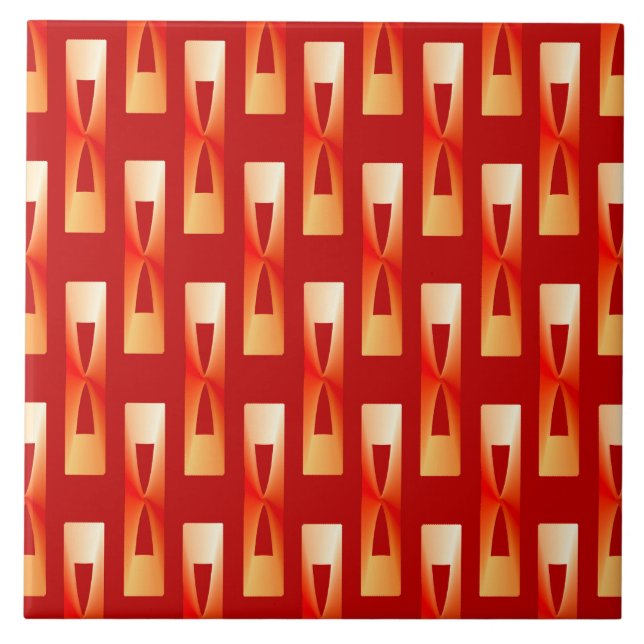 Art Deco Metallic Geometric - Red and Coral Tile (Front)