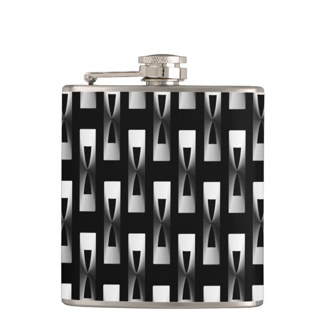 Art Deco Metallic Geometric - Silver and Black Hip Flask (Front)