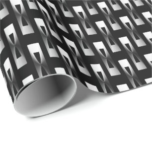 Art Deco Metallic Geometric - Silver and Black Wrapping Paper