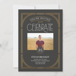 Art Deco Milestone (Faux Gold) Invitation