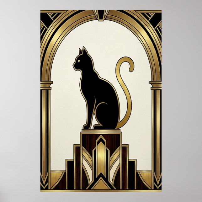 Art Deco Minimalist Noir Archway Cat Poster (Front)