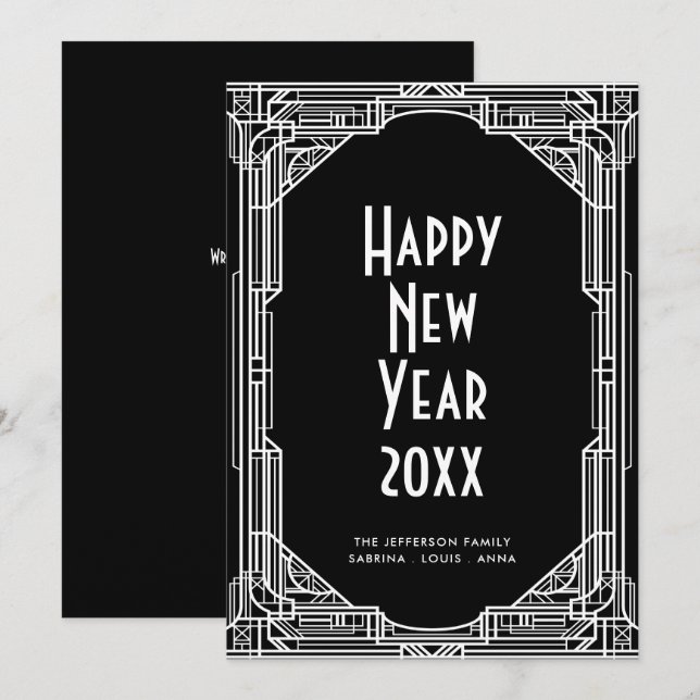 Art deco minimalist retro Happy New Year's card (Front/Back)