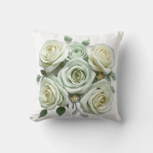 Art Deco Mint Green Floral Roses Cushion