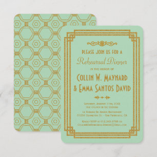 Art Deco Mint Rehearsal Dinner Invites