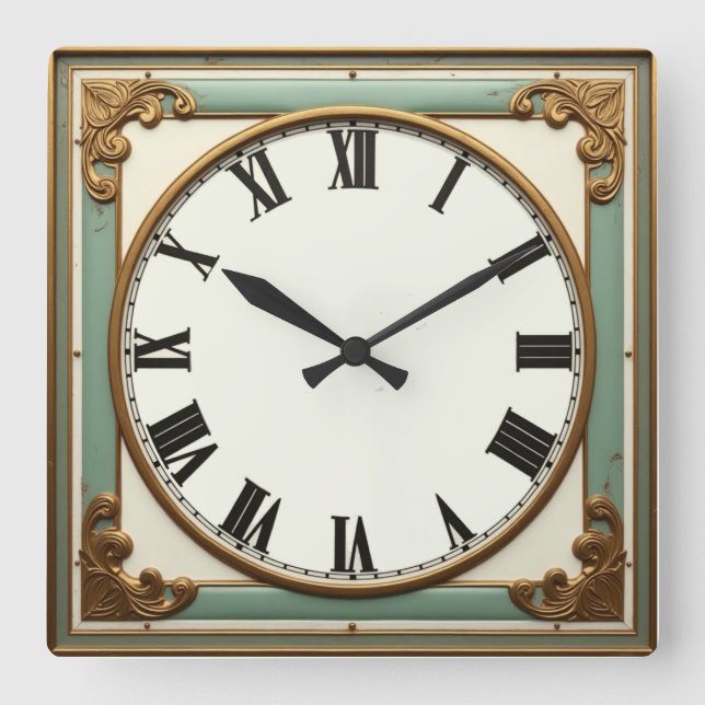 Art Deco Mint Square Wall Clock (Front)