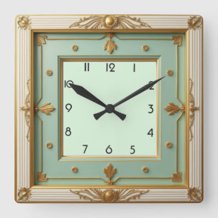 Art Deco Mint Square Wall Clock