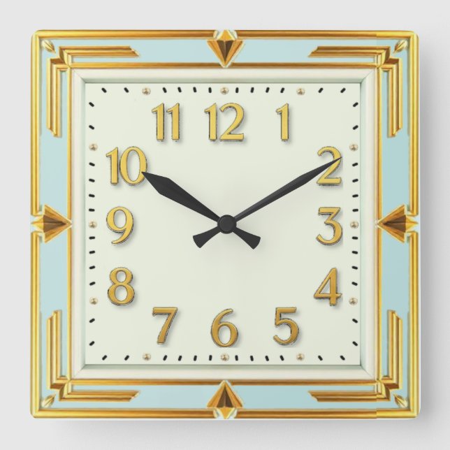 Art Deco Mint Square Wall Clock (Front)