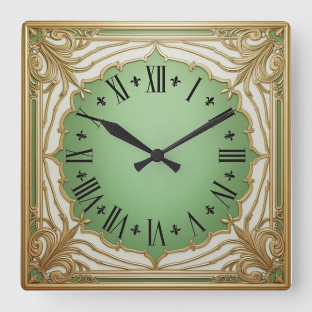 Art Deco Mint Square Wall Clock (Front)