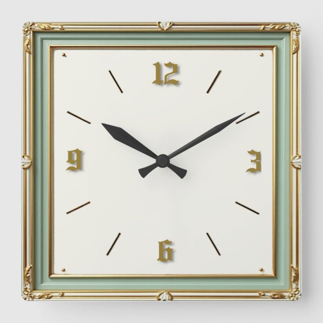 Art Deco Mint Square Wall Clock (Front)