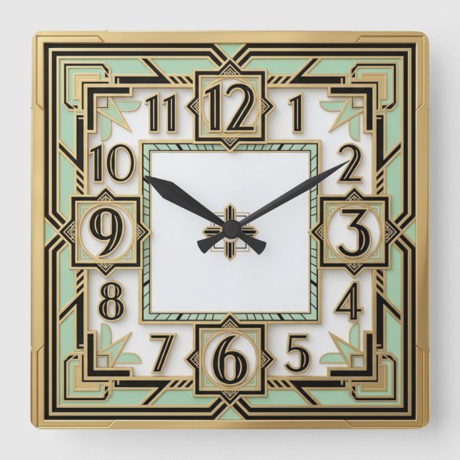 Art Deco Mint Square Wall Clock (Front)