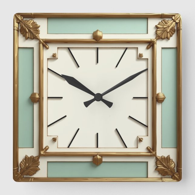 Art Deco Mint Square Wall Clock (Front)