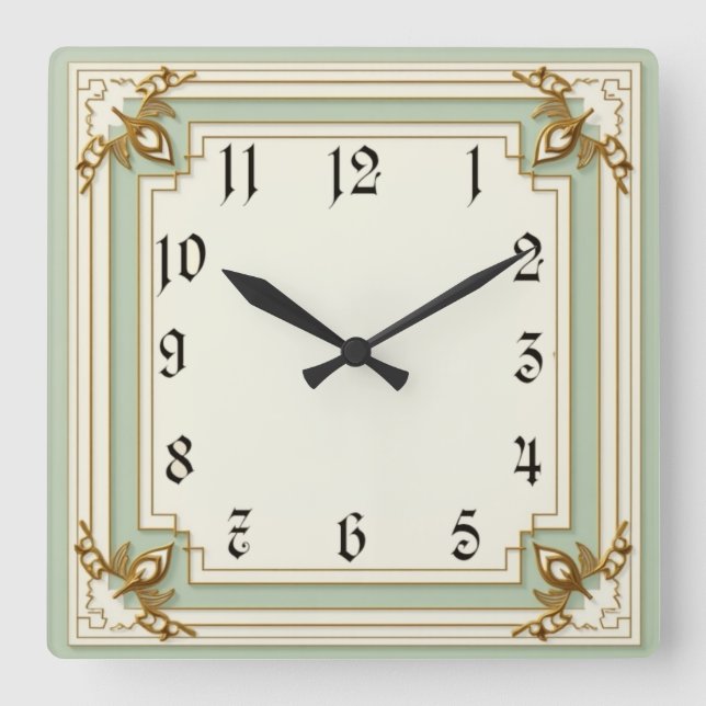 Art Deco Mint Square Wall Clock (Front)
