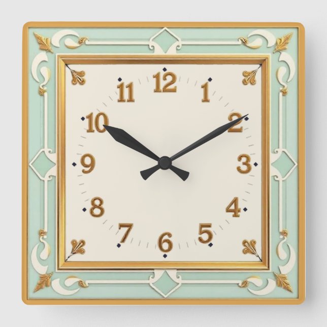 Art Deco Mint Square Wall Clock (Front)