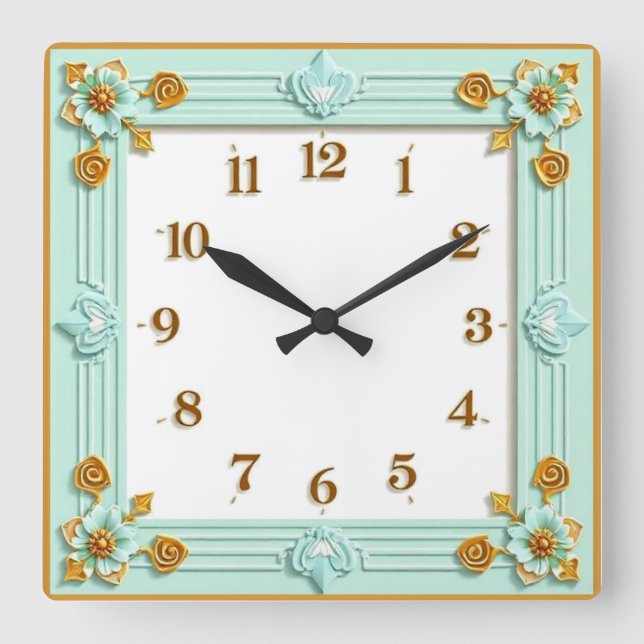 Art Deco Mint Square Wall Clock (Front)