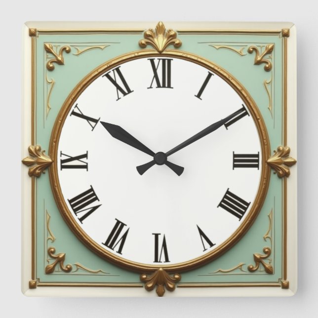 Art Deco Mint Square Wall Clock (Front)