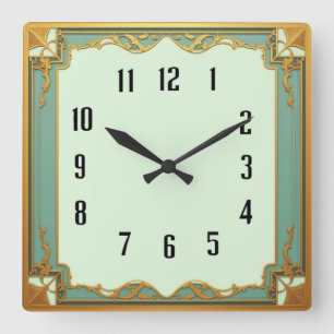 Art Deco Mint Square Wall Clock