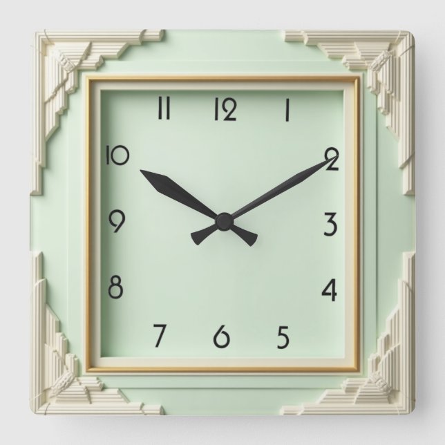 Art Deco Mint Square Wall Clock (Front)