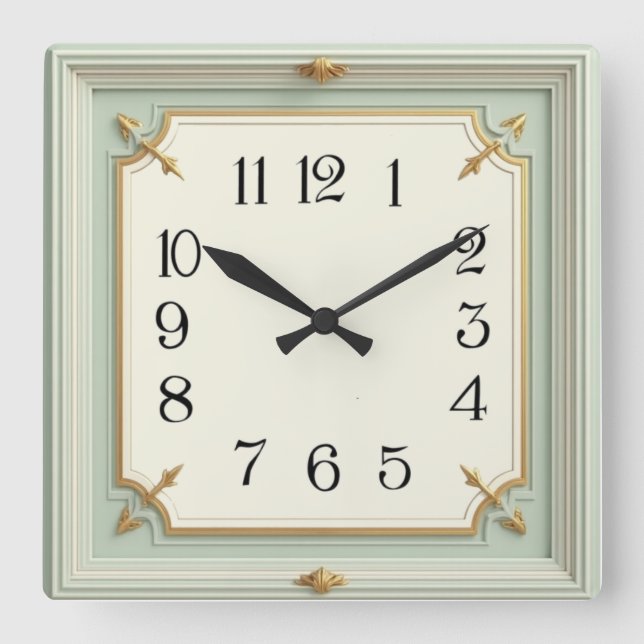 Art Deco Mint Square Wall Clock (Front)