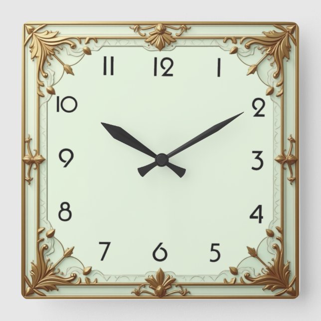 Art Deco Mint Square Wall Clock (Front)