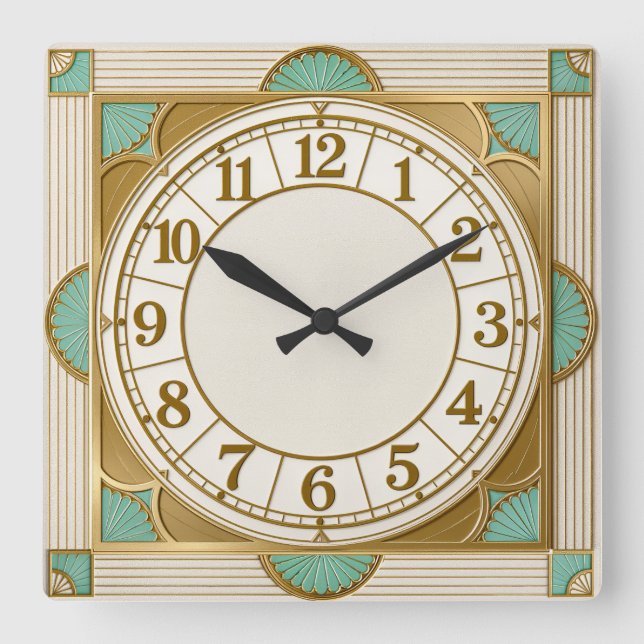 Art Deco Mint Square Wall Clock (Front)